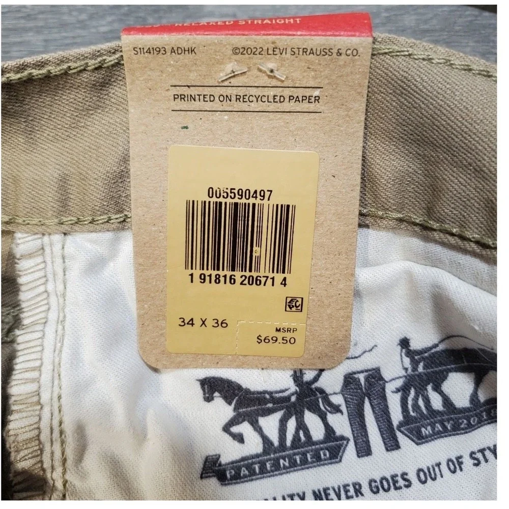 Levis 559 Relaxed Straight Jeans Mens 34x36 NWT Khaki Tan 100% Cotton Pants New